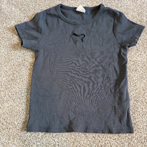 Zara size 9-10Y ribbed butterfly tee Grey cutout - Picture 2 of 8